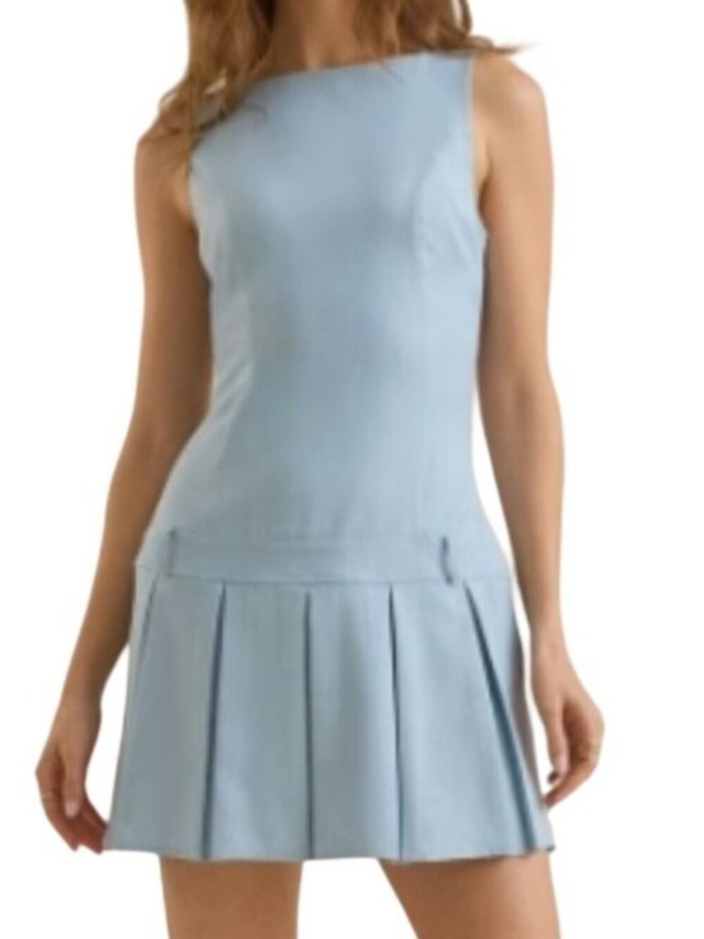New Altar'd State Dusty Blue Drop Waist Sleeveless Pleated Dress Women’s M
